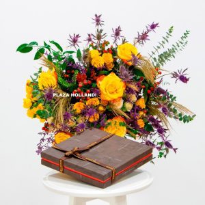 flower bouquet with chocolate box