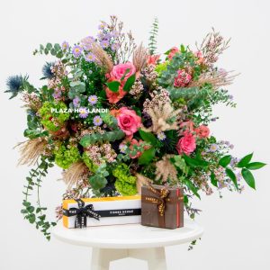 flower bouquet with chocolate boxes