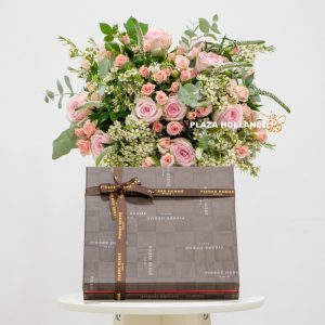 flower bouquet with chocolate box