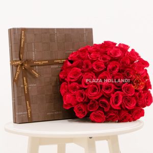 red roses with chocolates