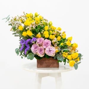 Yellow and purple flower arrangement