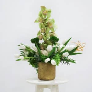 Green and white flower arrangement