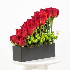 24 red roses in a black box