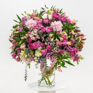 pink flower arrangement in a glass vase