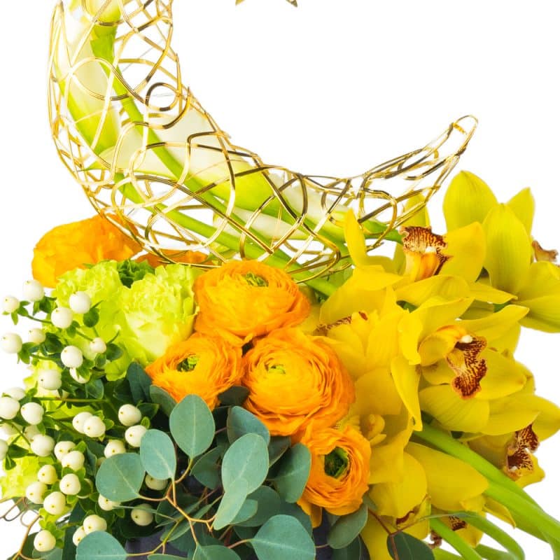 Yellow Flower Arrangement In a Gray Pot