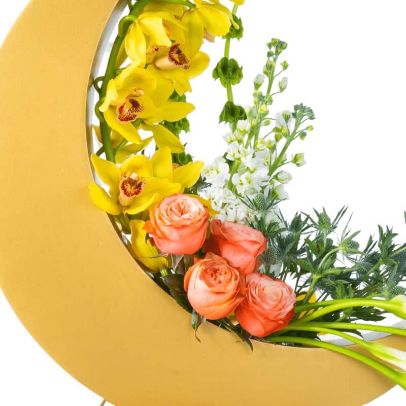 Yellow Flower Arrangement In a Half Moon