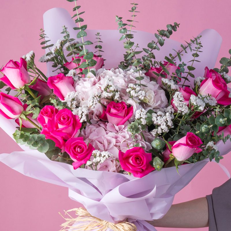 Hydrangea Eucalyptus Rose Grandeur Bouquet