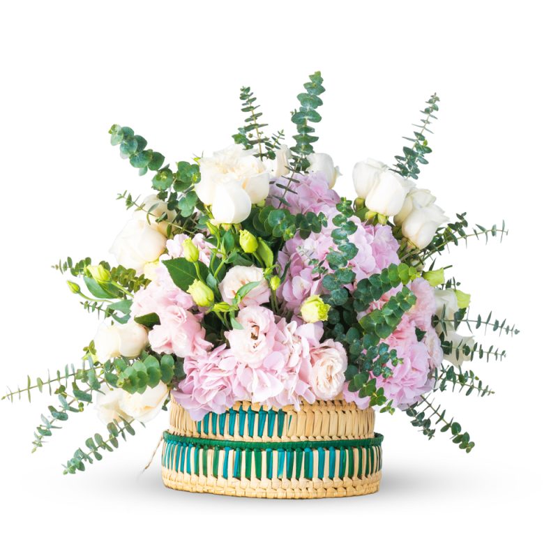 Rose Eustoma Eucalyptus Basket Bliss