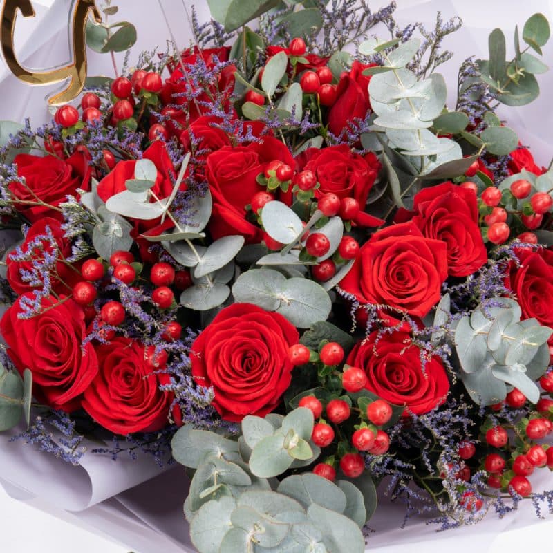 Graduation Eucalyptus Elegance with Red Roses