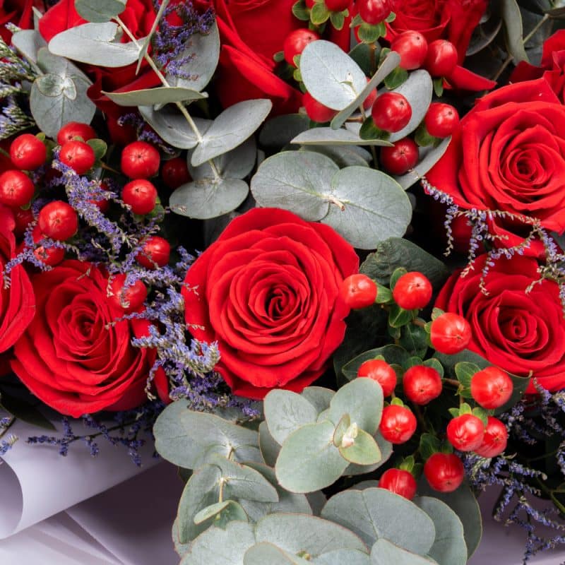 Graduation Eucalyptus Elegance with Red Roses