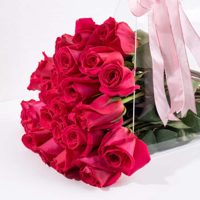 Rosy Elegance: Pink Roses in a Chic Gift Bag