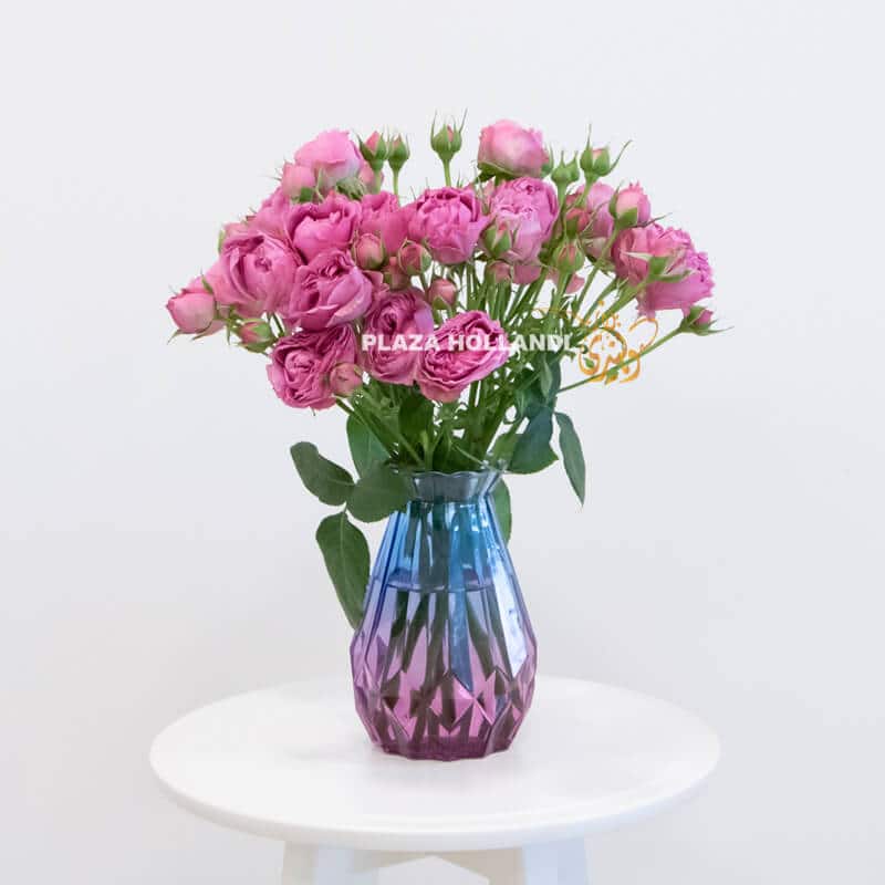ID 06 blue vase with purple spray rose flowers