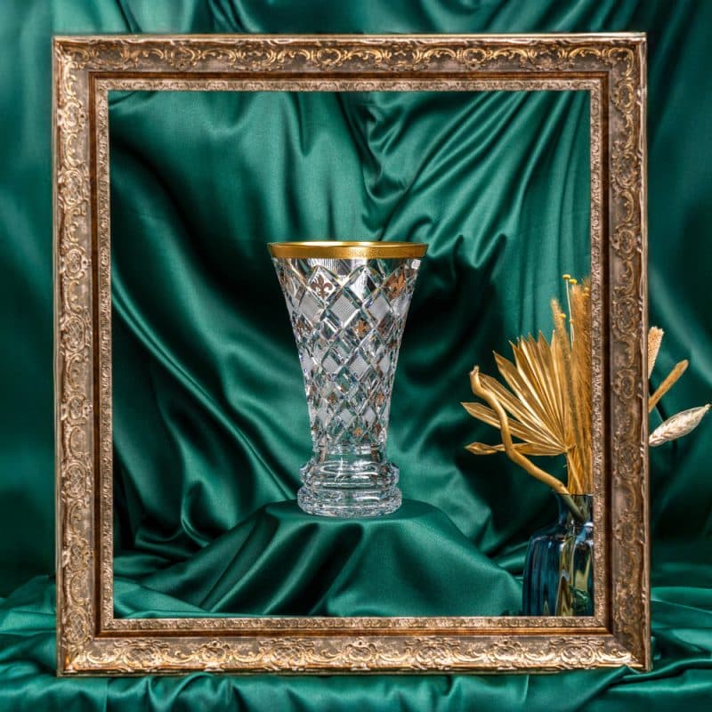 Luxurious Crystal Vase - Gold Rim & Fleur De Lys Engraving