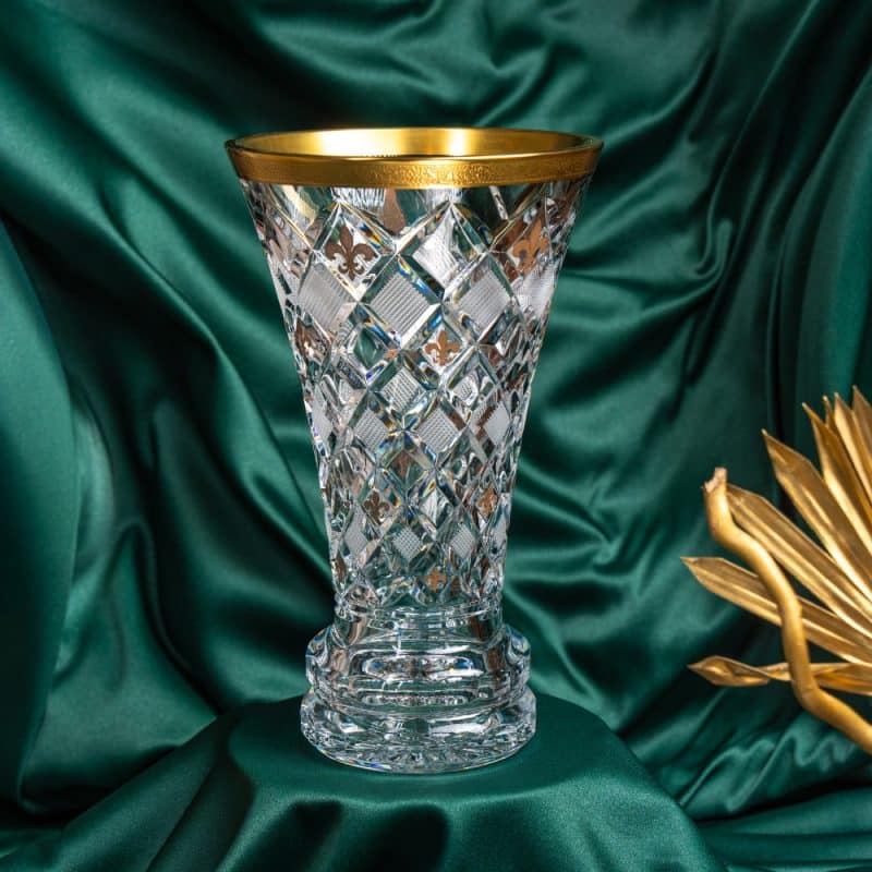 Luxurious Crystal Vase - Gold Rim & Fleur De Lys Engraving