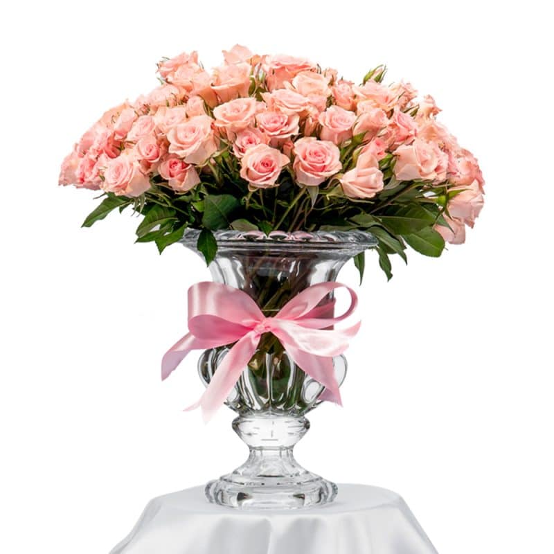 Pink Baby Roses in Elegant Glass Vase