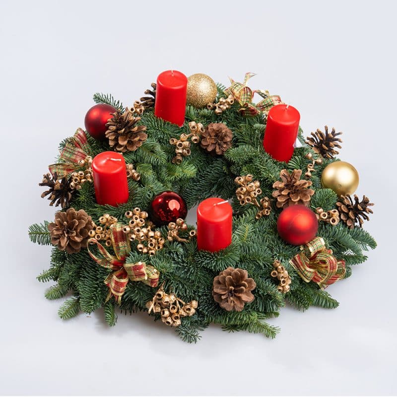 Christmas Table Centerpiece with Evergreens & Candles