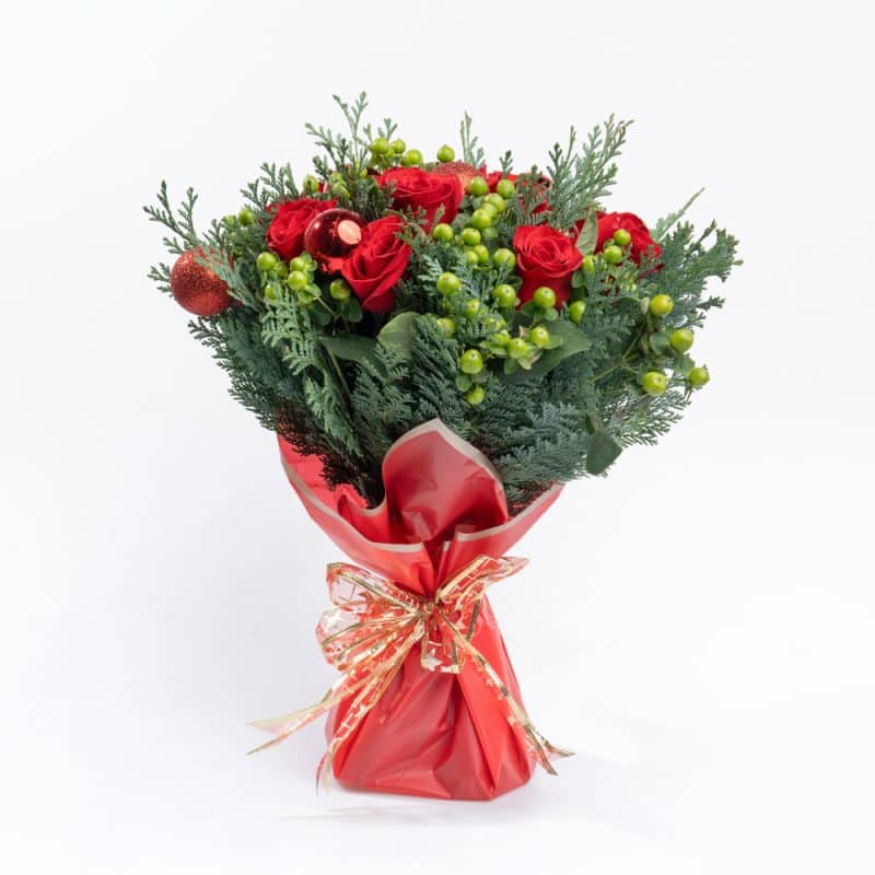 Sparkling Christmas Bouquet with Red Touches