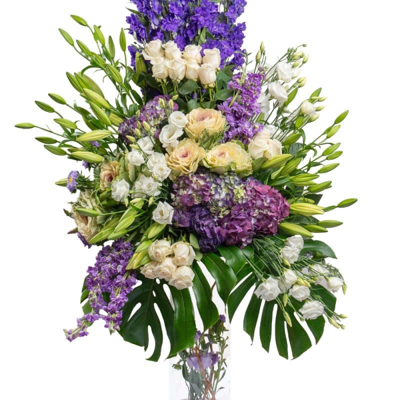 White Roses and Delphinium Dream Lavender Arrangement