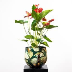 Anthurium Elegance in Green Leaves Pattern Steel Pot